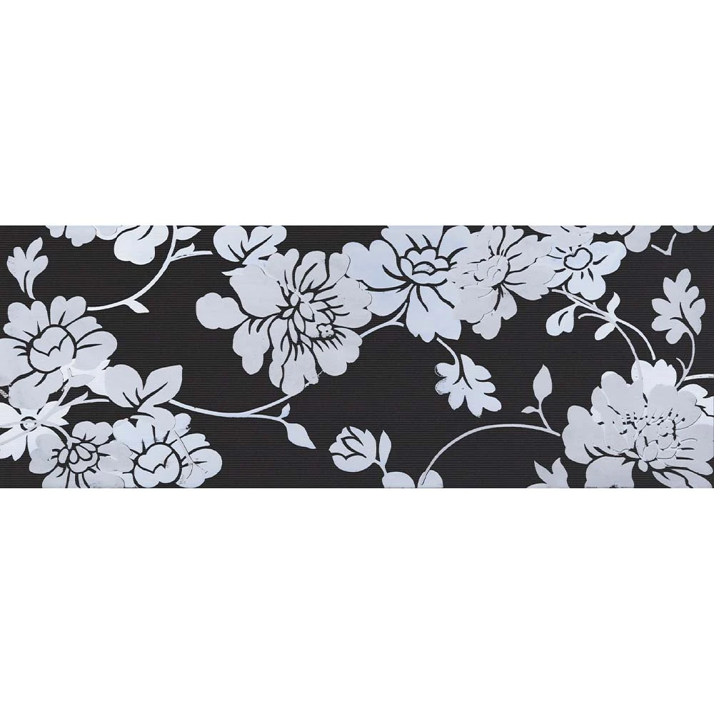 Çanakkale Seramik Cam-6007R Flatlıne Siyah Çiçekli Dekor Rektefiyeli (Nı) 33x90 R Hemen Al