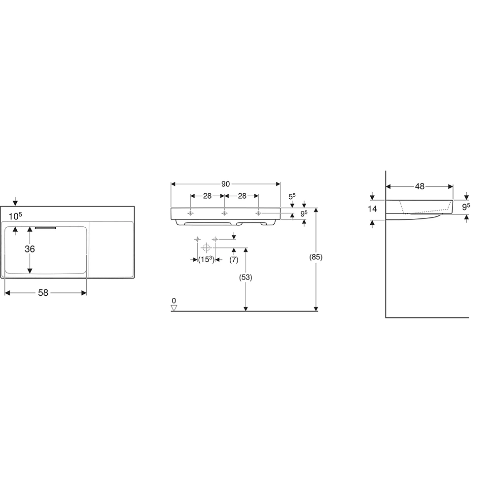 Geberit ONE CleanDrain 90x48 Cm Sağ Etajerli Lavabo - 505.042.00.1 Hemen Al