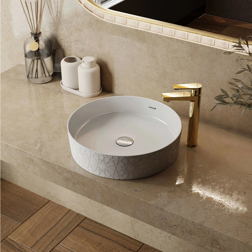 Creavit Loop 40 Cm Yuvarlak Selçuklu Rölyefli Yuvarlak Çanak Lavabo Hemen Al
