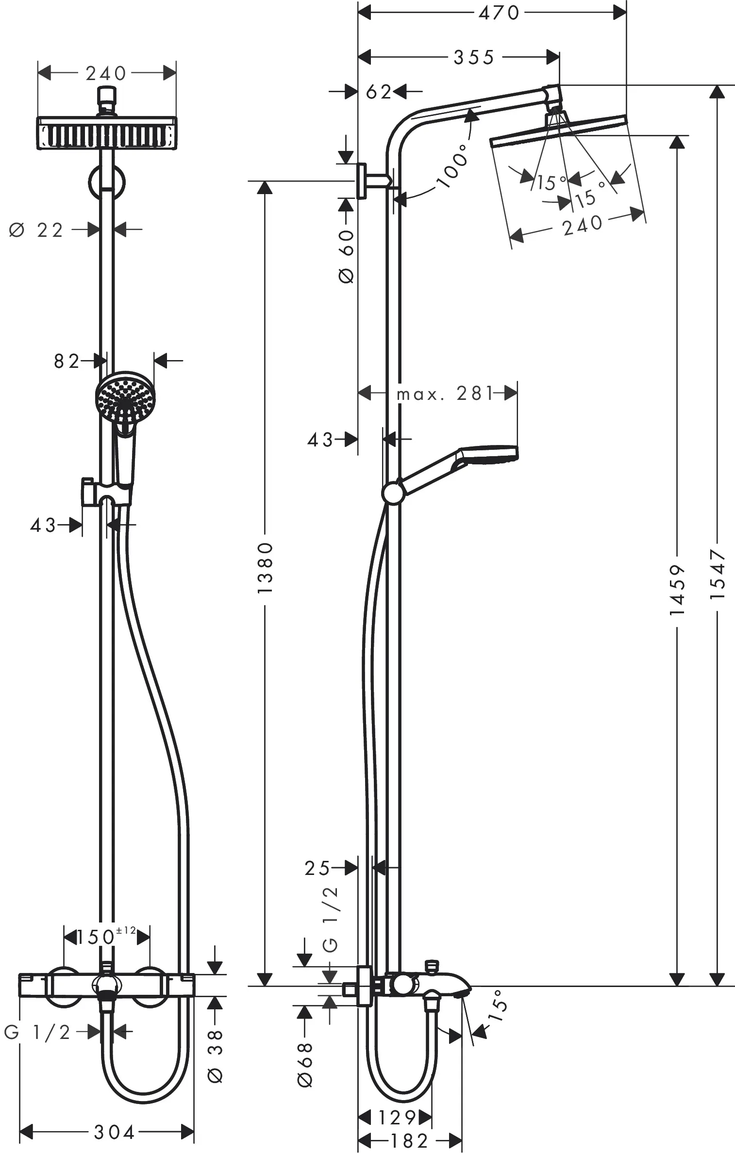 Hansgrohe Crometta E 240 Termostatik Banyo Bataryalı Krom Duş Kolonu 27298000 Hemen Al