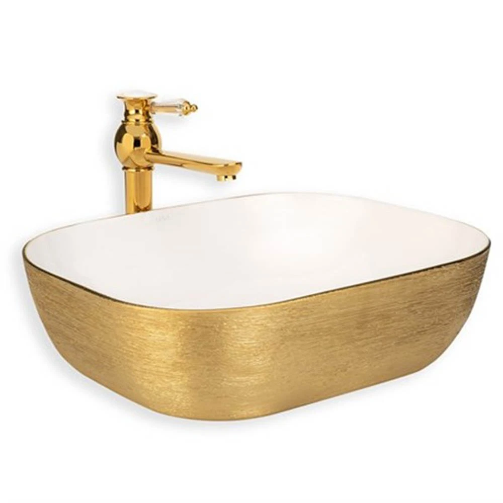 Lena E-5003A Gold Beyaz Tezgah Üstü Lavabo Hemen Al