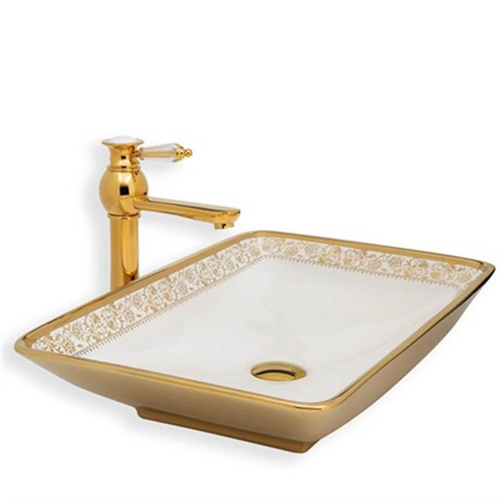 Lena E-8121 Gold Beyaz Tezgah Üstü Lavabo Hemen Al