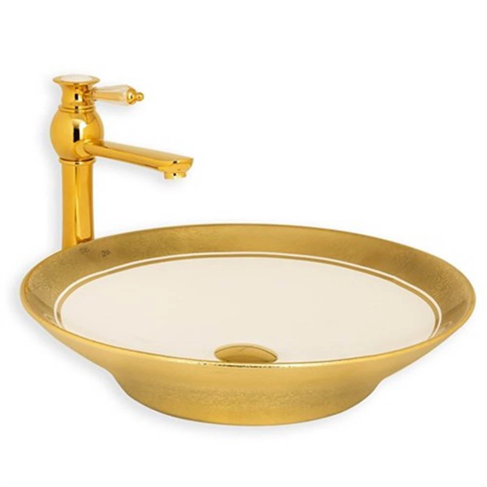 Lena E-8134 Gold Beyaz Tezgah Üstü Lavabo Hemen Al