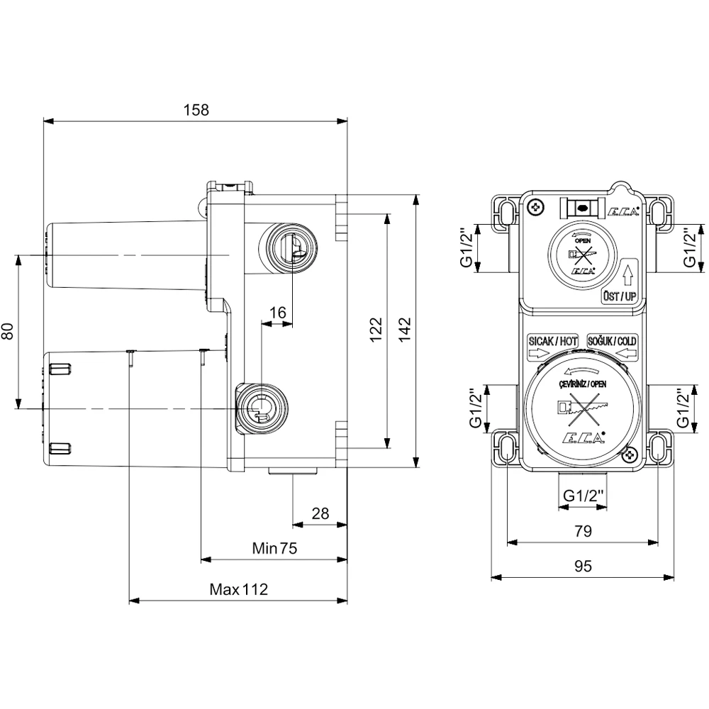 Eca 3 Yollu Mat Siyah Sıva Altı Ankastre Banyo Bataryası - 102166307C1 Hemen Al