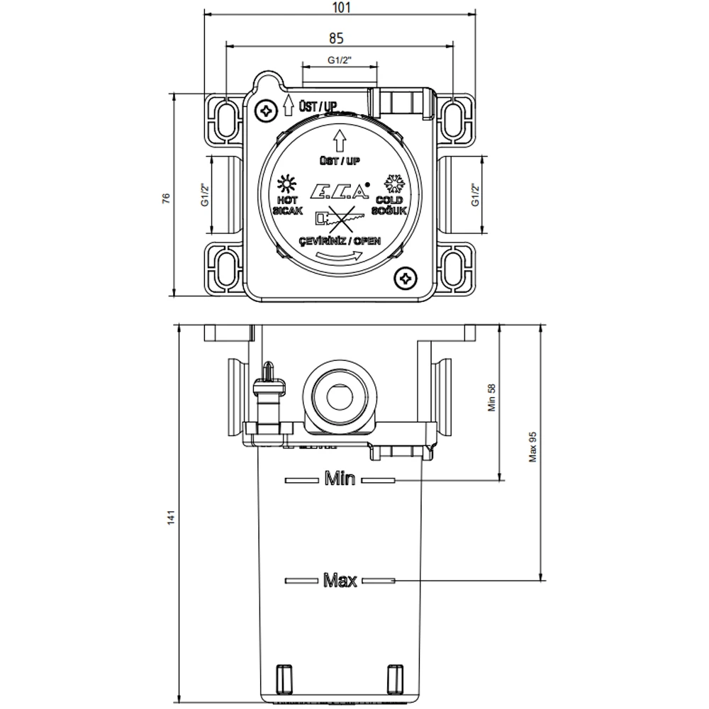 Eca Mat Antrasit Sıva Altı Ankastre Duş Bataryası - 102166102C5 Hemen Al