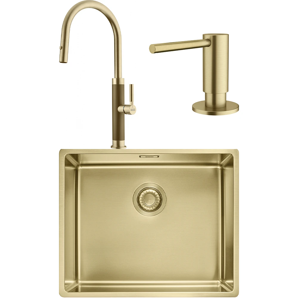 Franke Mythos Masterpiece BXM 210/110-50 Eviye + Mythos Masterpiece Spiralli Armatür + Active Sıvı Sabunluk (Altın) Hemen Al