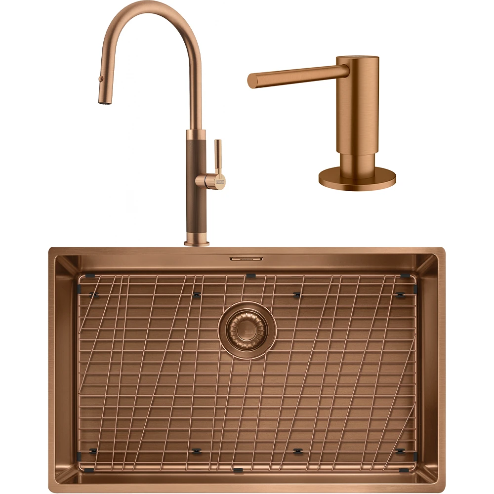 Franke Mythos Masterpiece BXM 210/110-68 Eviye + Mythos Masterpiece Spiralli Armatür + Active Sıvı Sabunluk (Bakır) Hemen Al