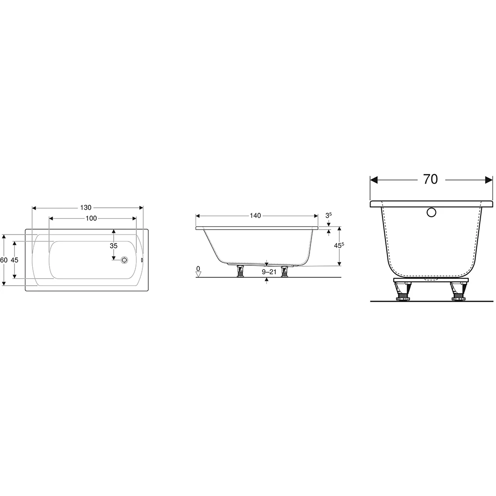 Geberit Perfect 140x70 Ayaklı Dikdörtgen Küvet - 554.070.01.1 Hemen Al