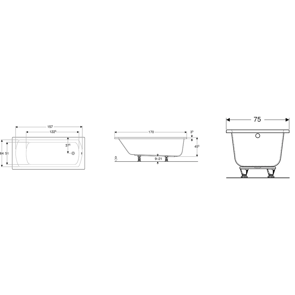 Geberit Perfect 170x75 Ayaklı Dikdörtgen Küvet - 554.073.01.1 Hemen Al