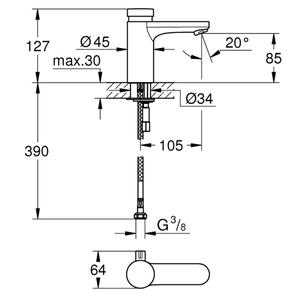 Grohe Eurosmart Cosmopolitan T Çift Su Girişli Sıcaklık Sınırlayıcılı Zaman Ayarlı Lavabo Bataryası - 36317000 Hemen Al