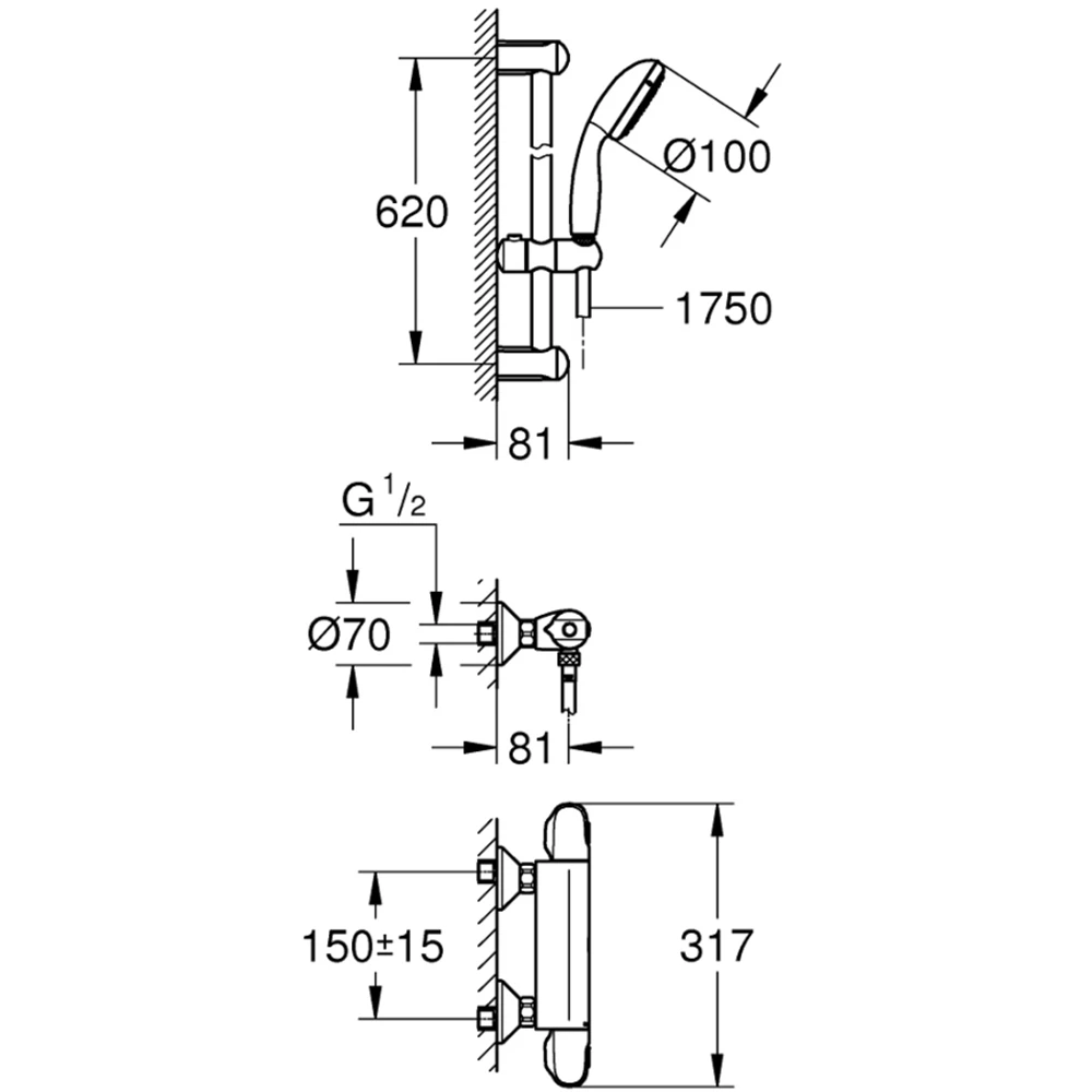 Grohe Grohtherm 1000 Termostatik Duş Bataryası / Duş Seti Dahil - 34820004 Hemen Al