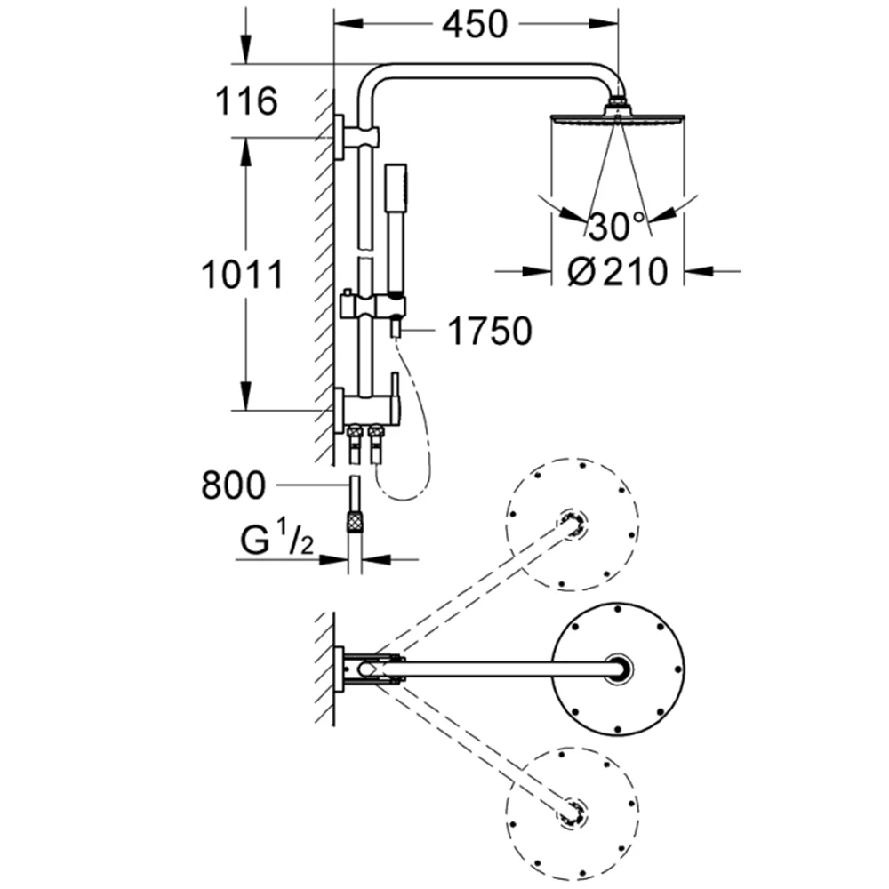 Grohe Rainshower System 210 Duvara Monte Yön Değiştiricili Duş Sistemi - 27058000 Hemen Al