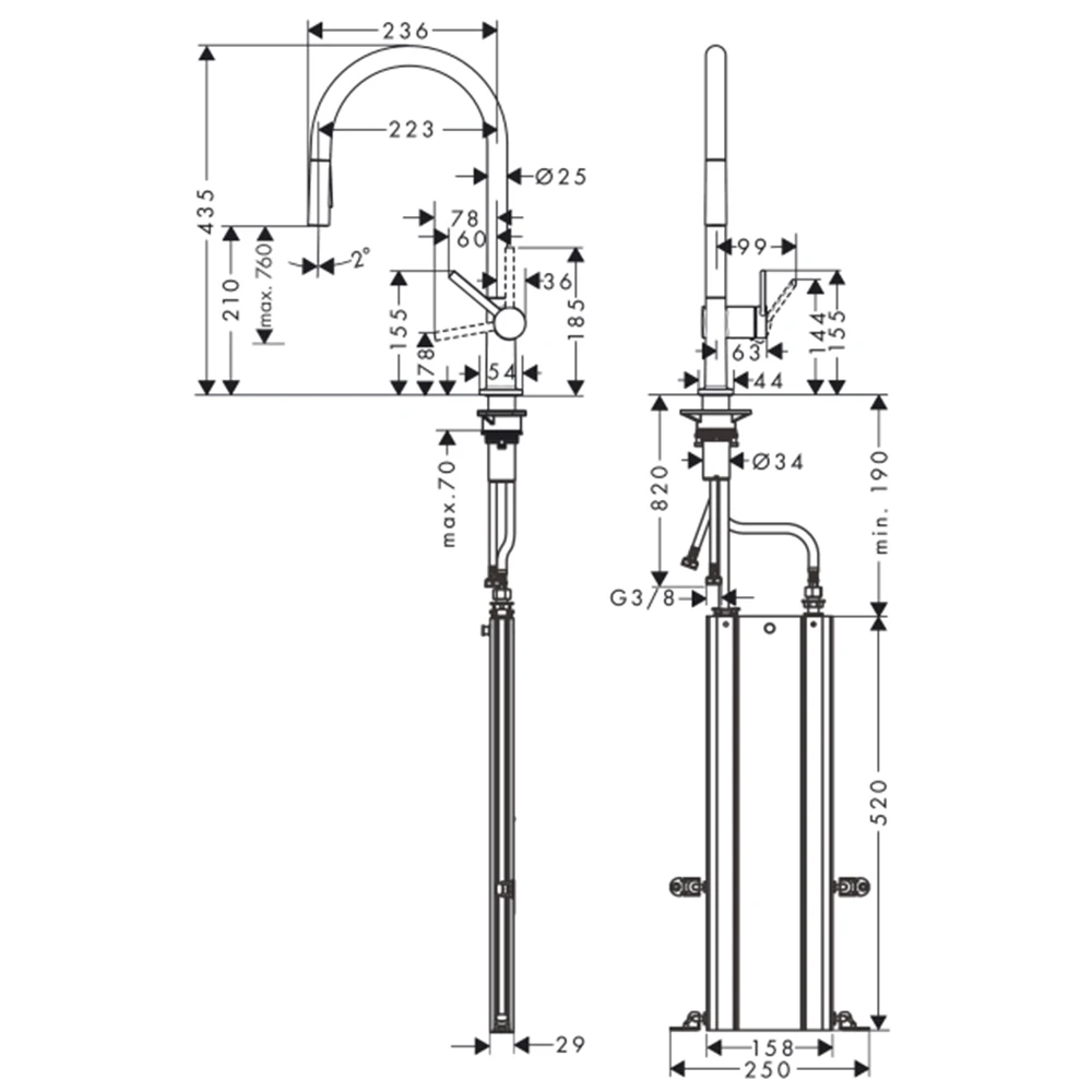 Hansgrohe Talis M54 210 2jet sBox Satin Siyah Eviye Bataryası 72801670 Hemen Al