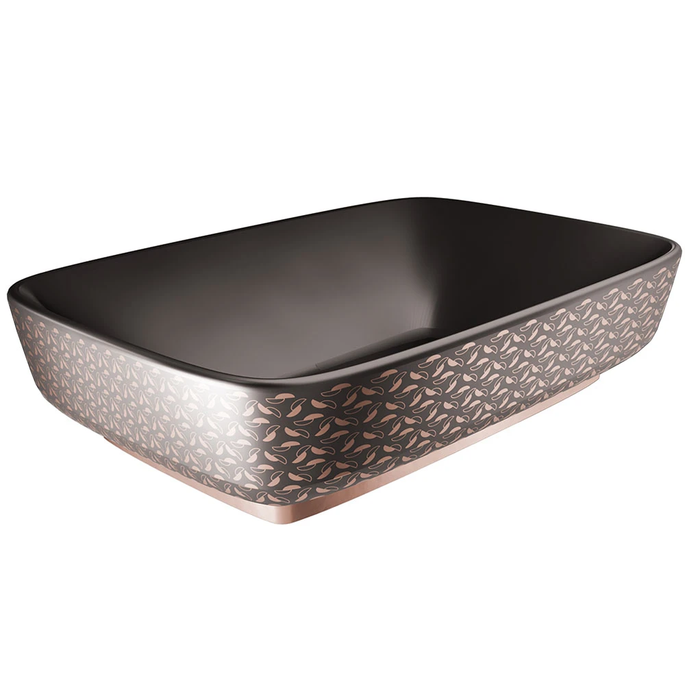 Kale Dove 2.0 60x40 Cm Mat Siyah-Bronz Dekor Dikdörtgen Çanak Lavabo Hemen Al