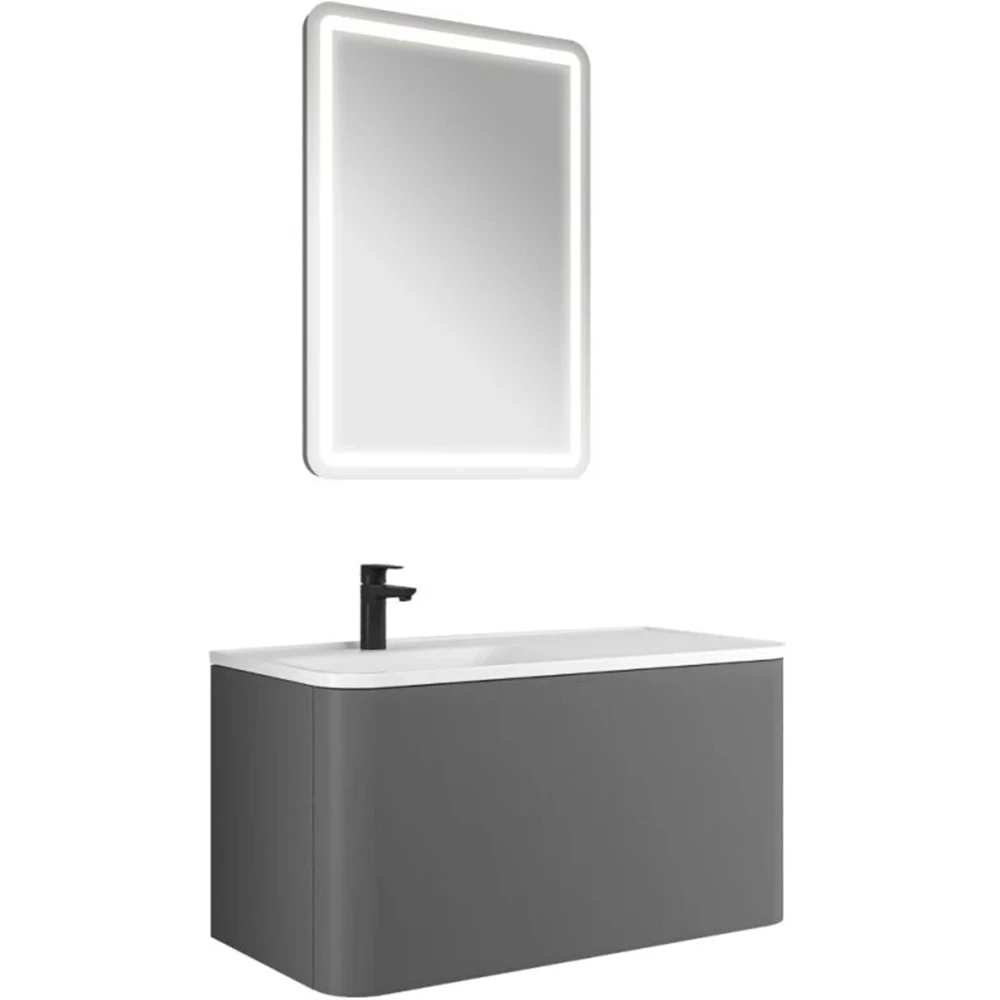 Kale Fold Pro 100 Cm Sağ Etajer Lavabolu Mat Gri Banyo Dolabı Takımı Hemen Al