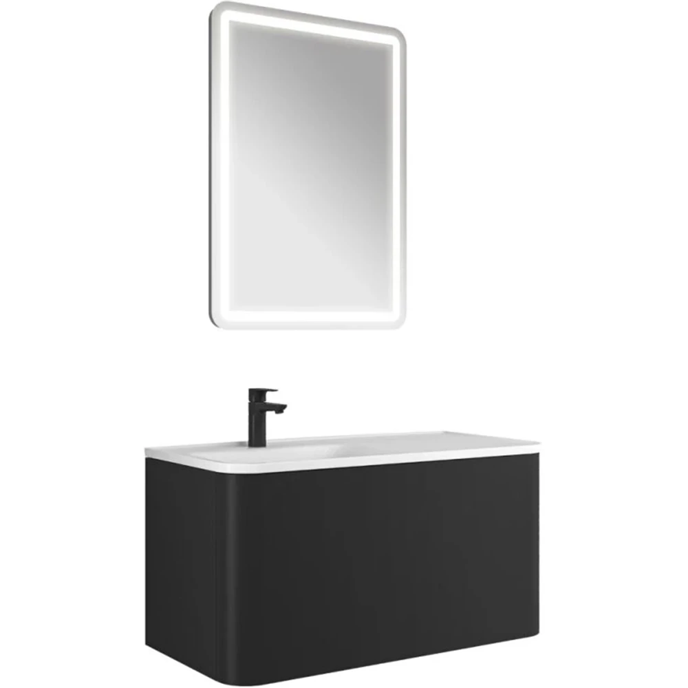 Kale Fold Pro 100 Cm Sağ Etajer Lavabolu Mat Siyah Banyo Dolabı Takımı Hemen Al