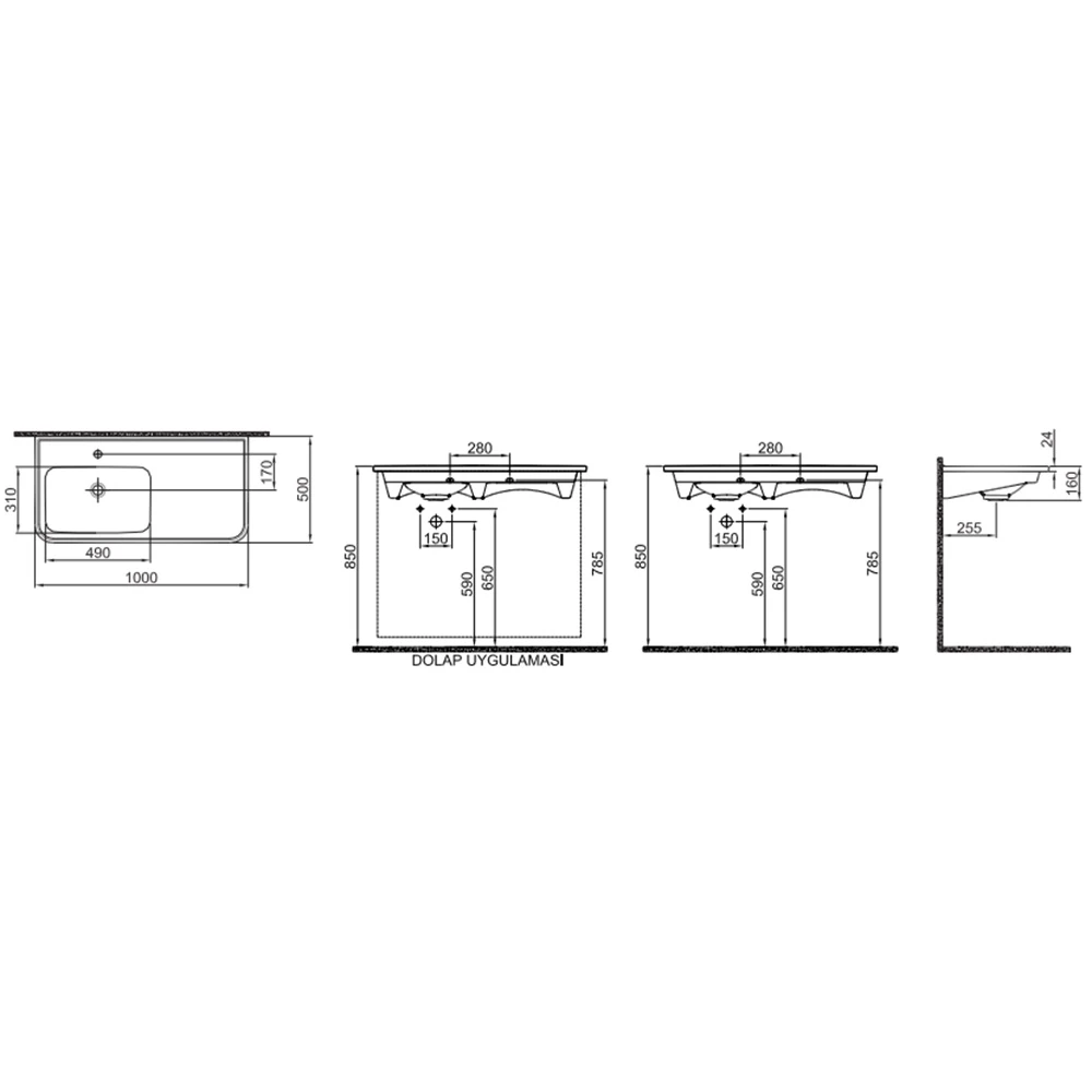 Kale Fold Pro 100x50 Sağ Etajerli Lavabo Hemen Al