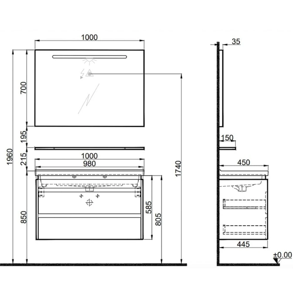 Kale Idea 2.0 100 Cm Pasifik B Çift Çekmeceli Banyo Dolabı Takımı Hemen Al