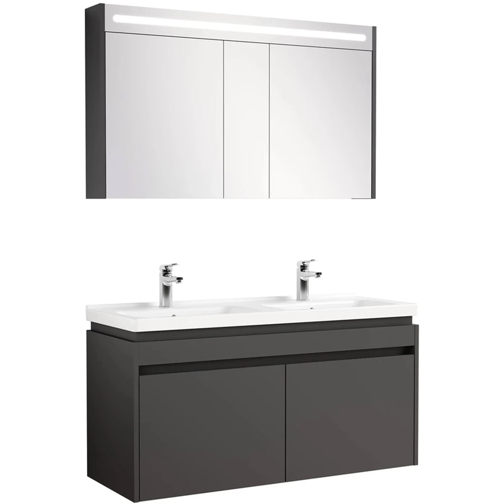 Kale Idea 2.0 120 Cm Çift Lavabolu Parlak Antrasit Banyo Dolabı Takımı Hemen Al