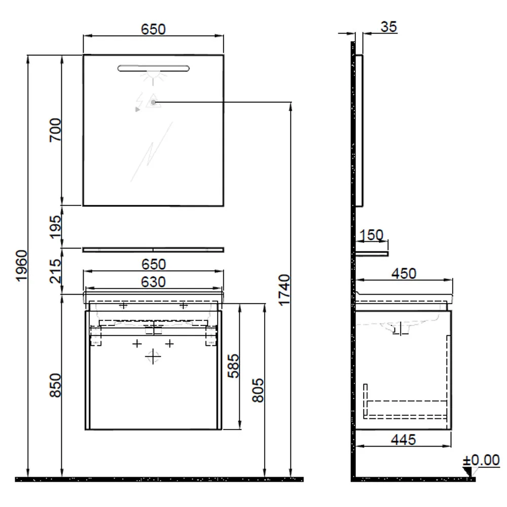 Kale Idea 2.0 65 Cm Parlak Antrasit Tek Çekmeceli Banyo Dolabı Takımı Hemen Al