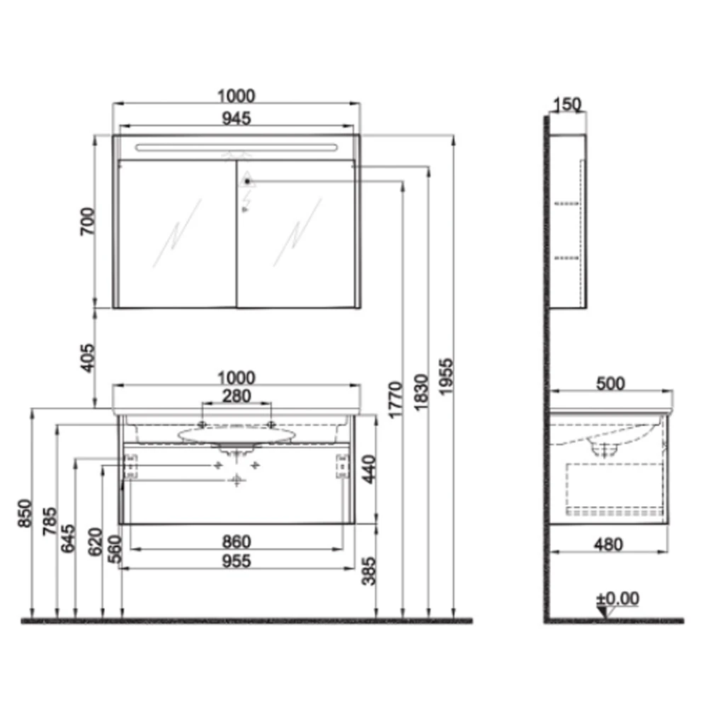 Kale Motion 100 Cm Set - Mat Vizon Lavabo + Banyo Dolabı Hemen Al