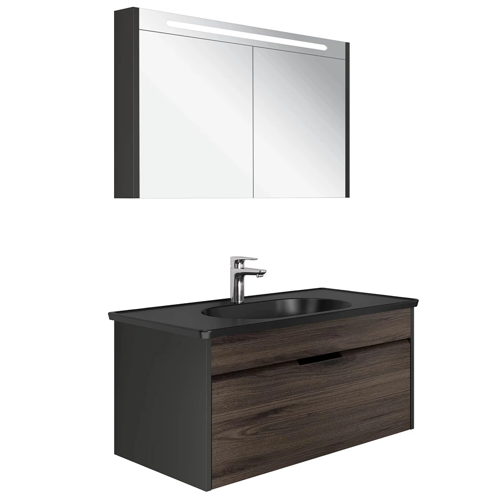 Kale Motion 100 Cm Mat Siyah Lavabo Mat Antrasit Ceviz Banyo Dolabı Takımı Hemen Al