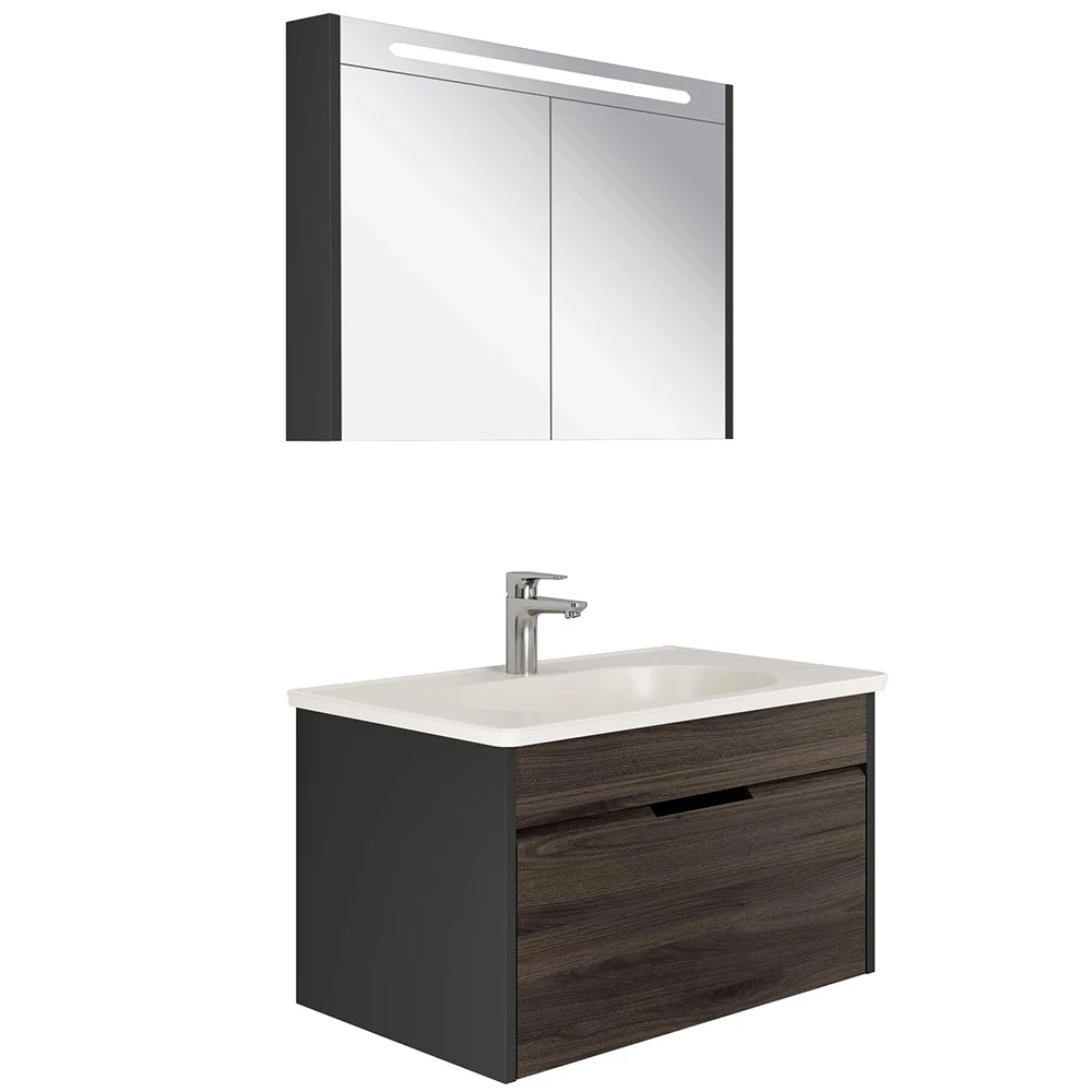 Kale Motion 80 Cm Set Antrasit-Ceviz (Mat Inci Lavabo) Banyo Dolabı Hemen Al