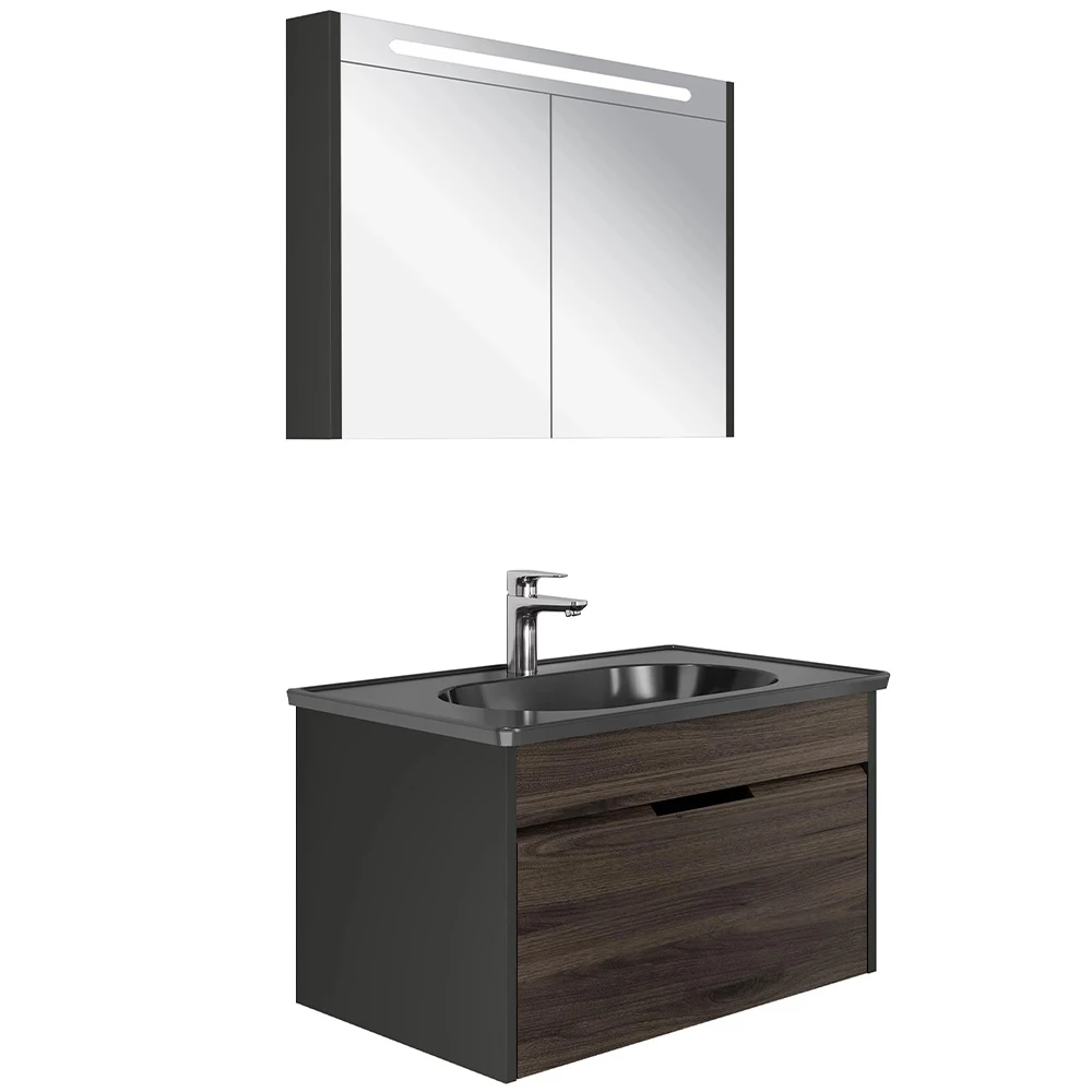Kale Motion 80 Cm Set Antrasit-Ceviz (Parlak Siyah Lavabo) Hemen Al