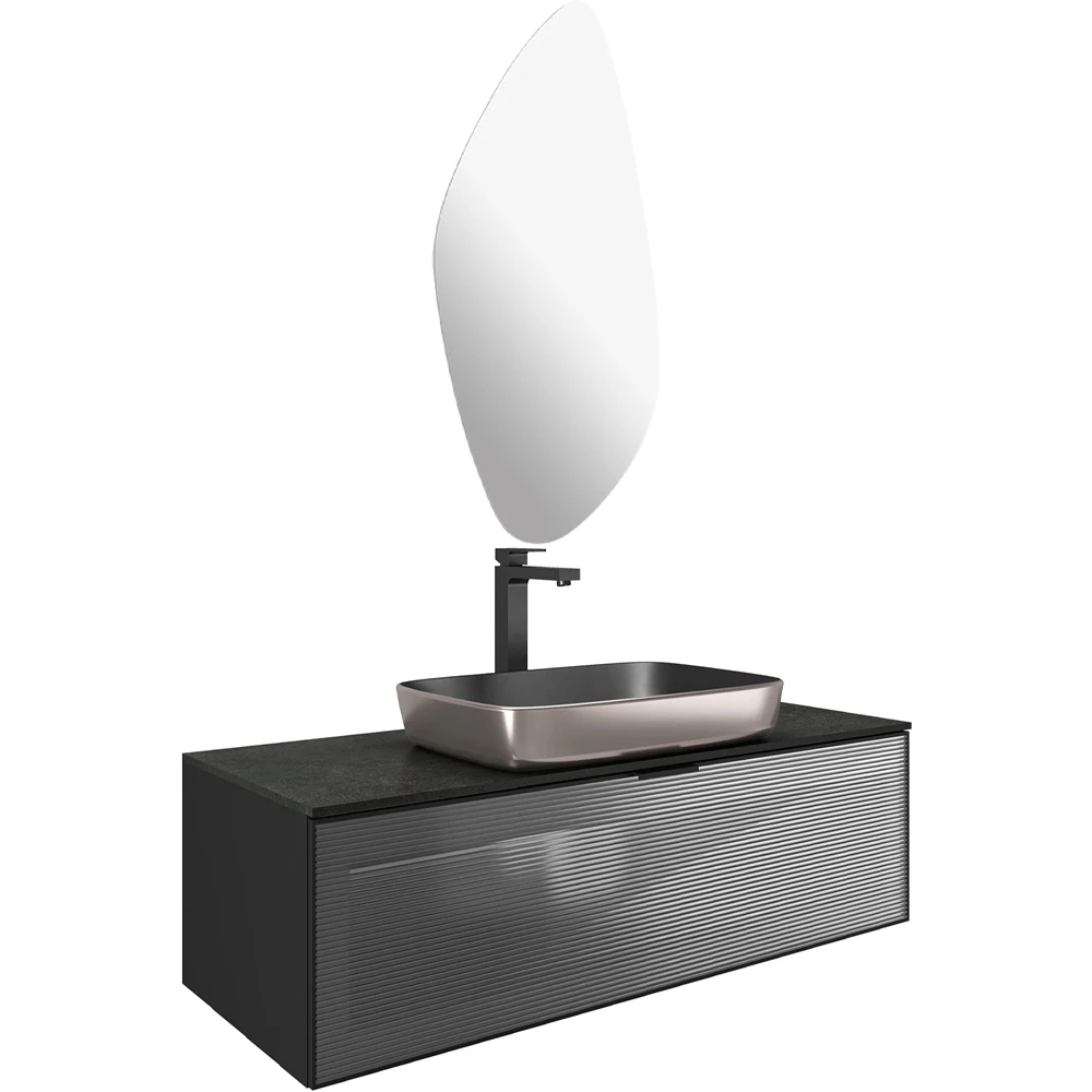 Kale Ombra 120 Cm Mat Siyah-Bronz Banyo Dolabı Takımı Hemen Al