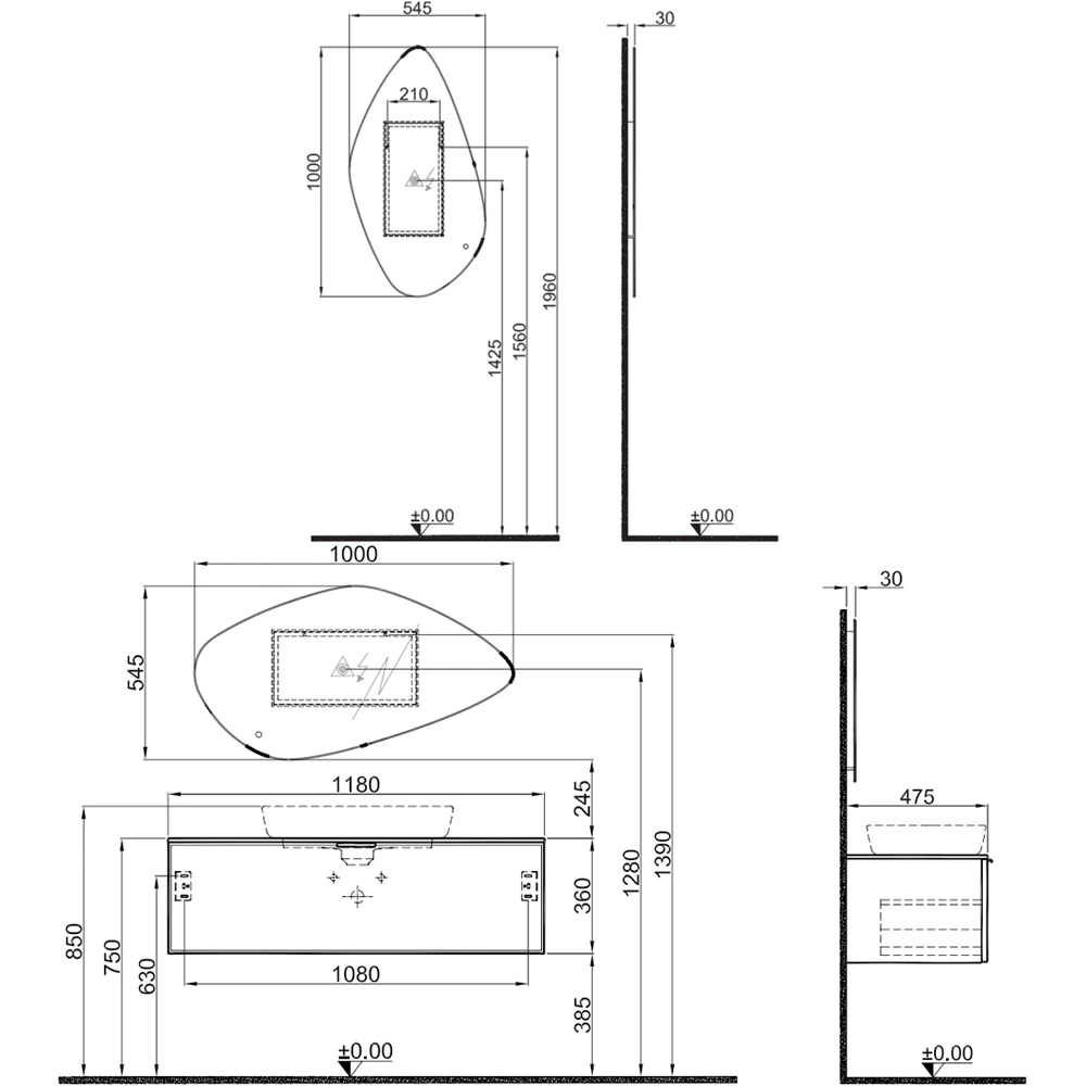 Kale Ombra 120 Cm Mat Siyah-Bronz Banyo Dolabı Takımı Hemen Al