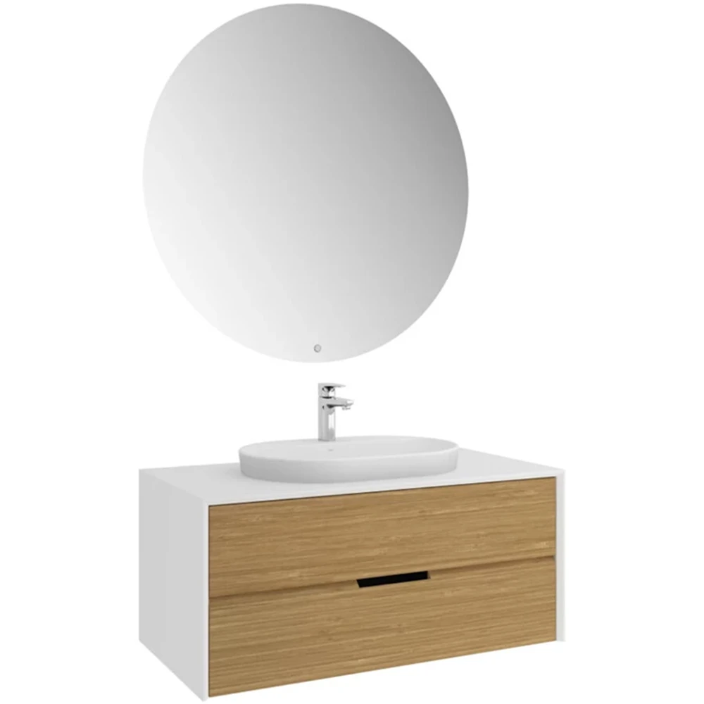 Kale Sole 100 Cm Beyaz-Meşe Banyo Dolabı Takımı (Oval Mat Beyaz Yarı Gömme Lavabo) Hemen Al