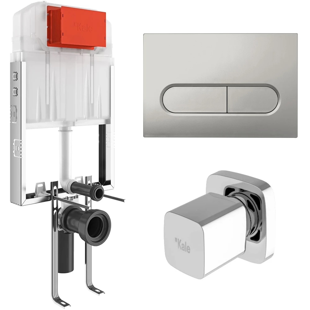 Kale Triton 2,5/4L Duvar İçi Gömme Rezervuar + Capsule Mat Krom Panel + V200 Ankastre Stop Valf Hemen Al