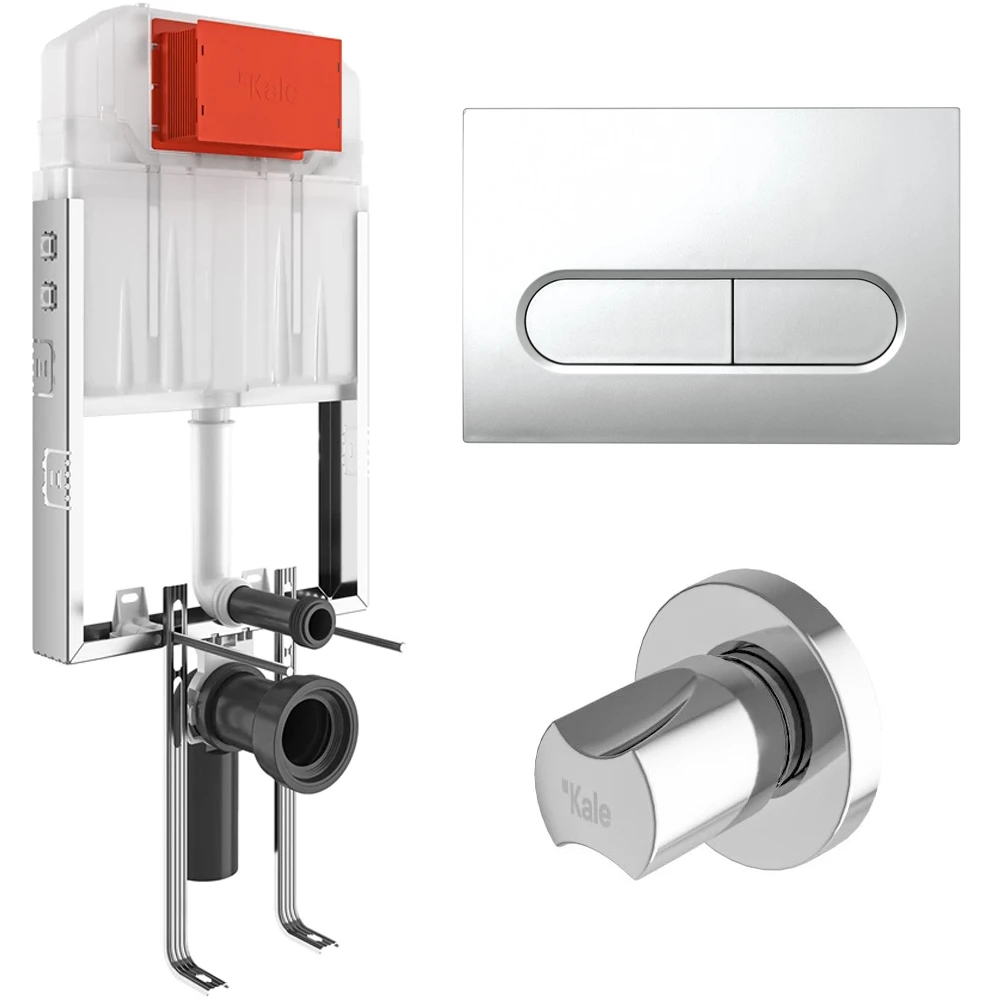 Kale Triton 3/6L Duvar İçi Gömme Rezervuar + Capsule Parlak Krom Panel + V100 Ankastre Stop Valf Hemen Al