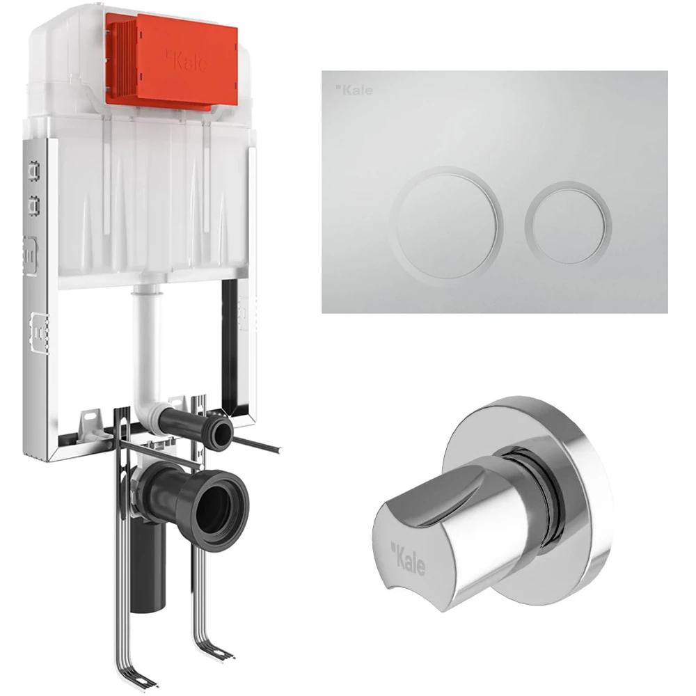 Kale Triton 3/6L Duvar İçi Gömme Rezervuar + Corro Parlak Krom Panel + V100 Ankastre Stop Valf Hemen Al