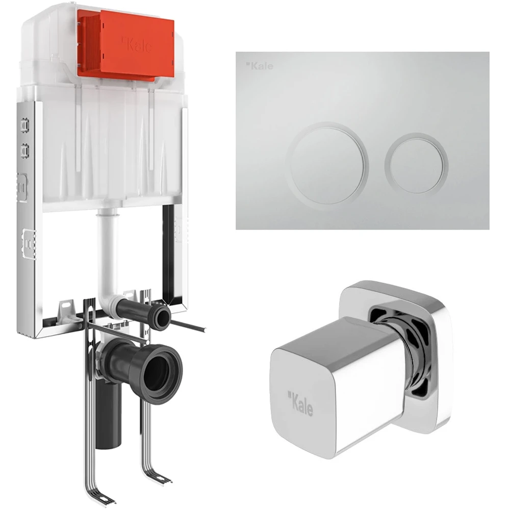 Kale Triton 2,5/4L Duvar İçi Gömme Rezervuar + Corro Parlak Krom Panel + V200 Ankastre Stop Valf Hemen Al