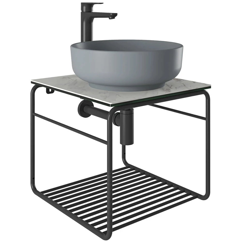 Kale Volo 45 Cm Yuvarlak Mat Gri Lavabolu Metal Banyo Mobilya Seti Hemen Al