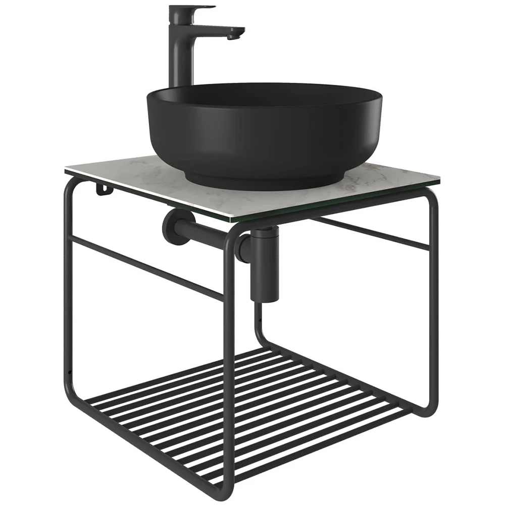 Kale Volo 45 Cm Yuvarlak Mat Siyah Lavabolu Metal Banyo Mobilya Seti Hemen Al