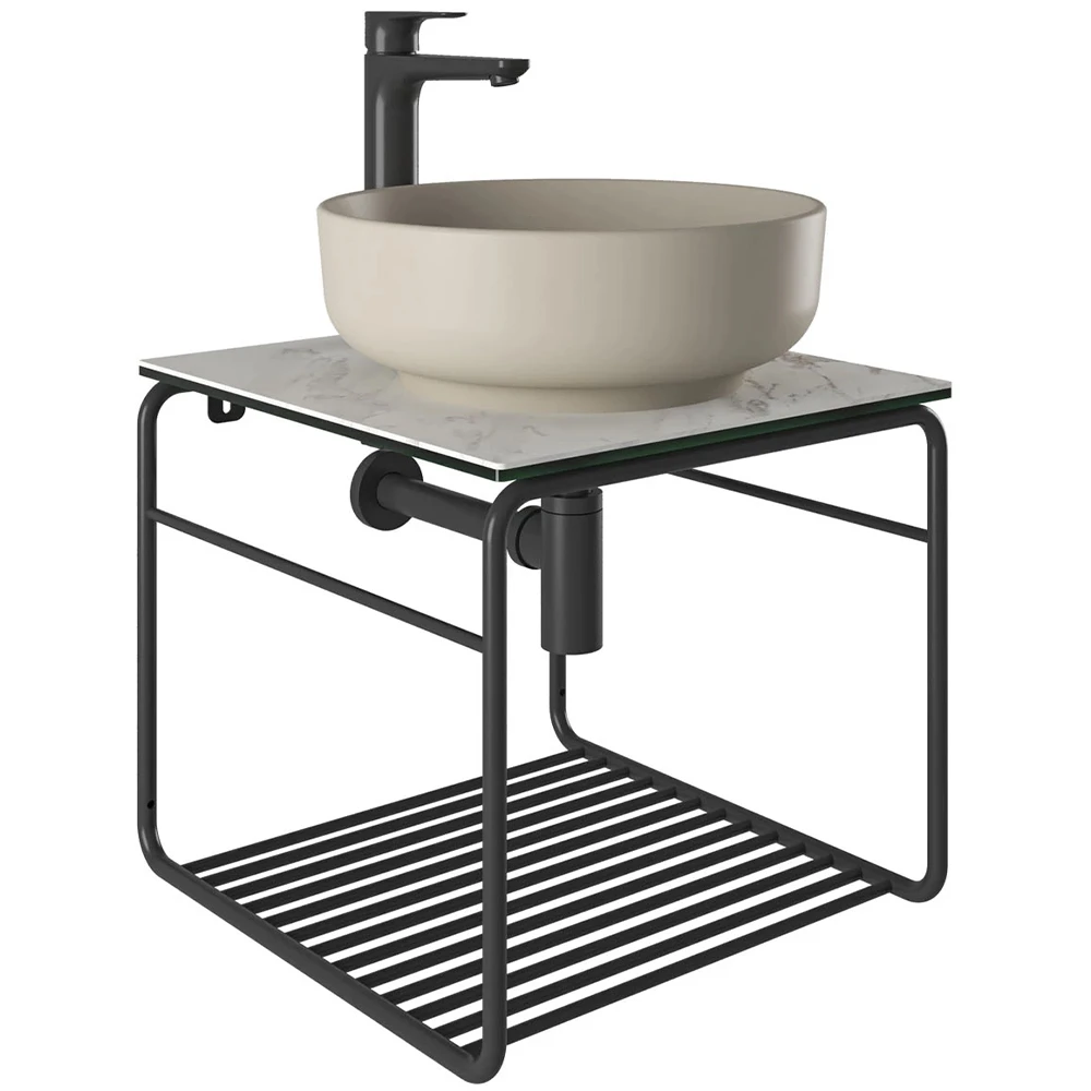 Kale Volo 45 Cm Yuvarlak Mat Vizon Lavabolu Metal Banyo Mobilya Seti Hemen Al