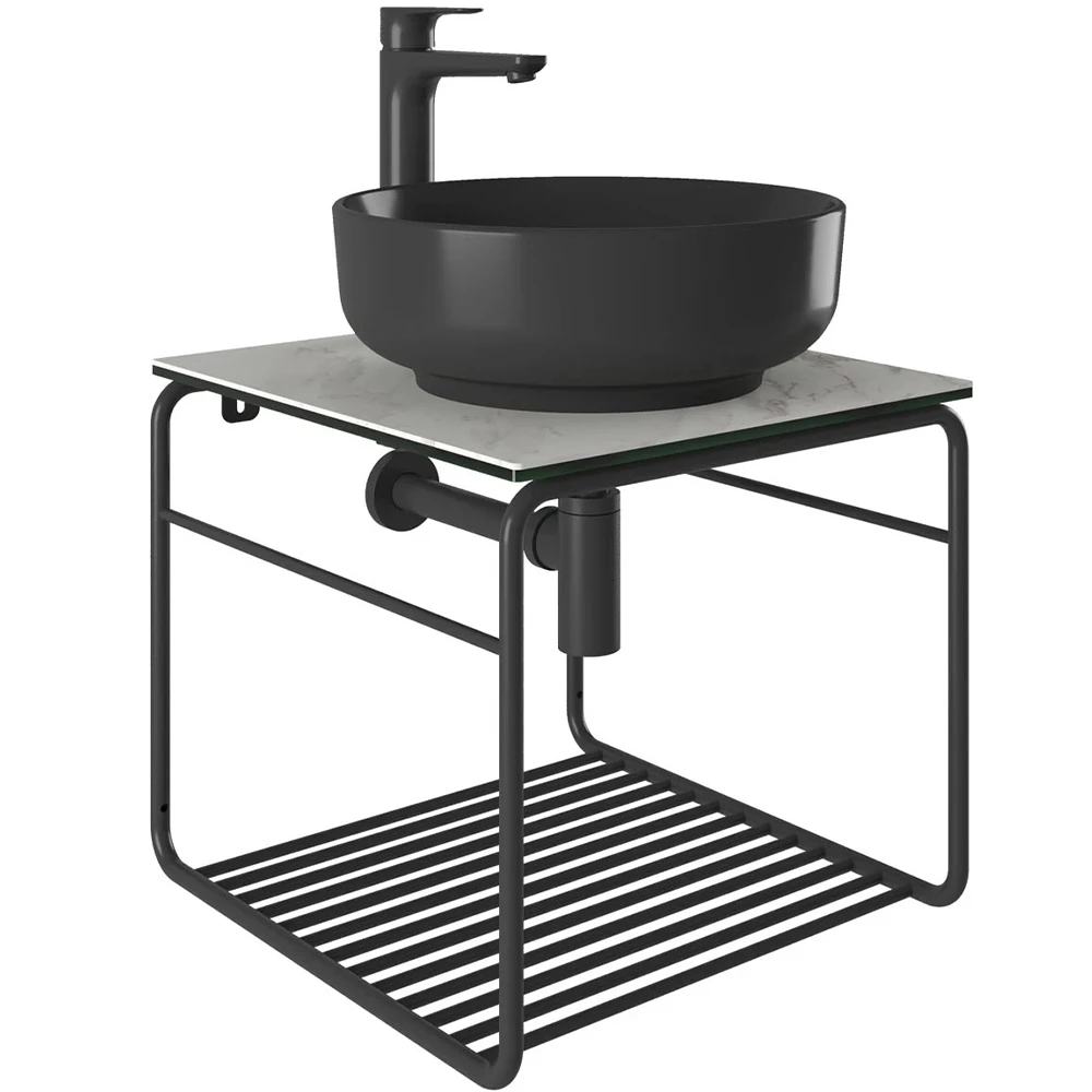 Kale Volo 45 Cm Yuvarlak Siyah Lavabolu Metal Banyo Mobilya Seti Hemen Al