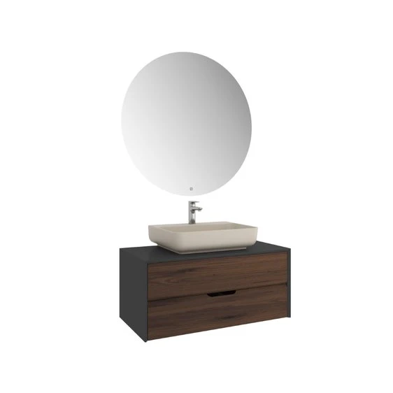 Kale Zero 2.0 100 Cm Antrasit Ceviz Banyo Dolabı (Dörtgen Mat Vizon Armatür Bantlı Lavabo) Hemen Al