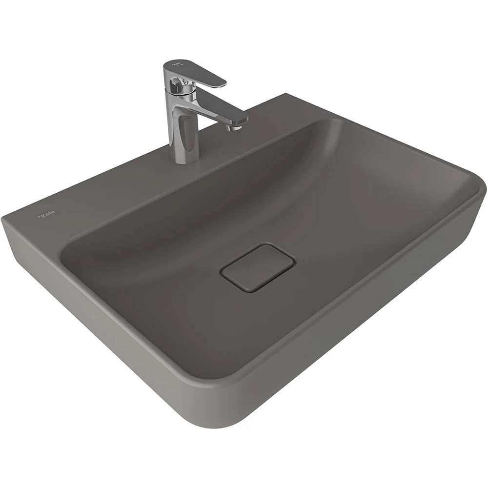 Kale Zero 2.0 60x45 Cm Armatür Bantlı Mat Antrasit-Gri Dikdörtgen Tezgah Üzeri Lavabo Hemen Al