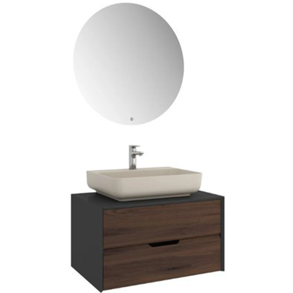 Kale Zero 2.0 80 Cm Antrasit Ceviz Banyo Dolabı (Dörtgen Mat Vizon Armatür Bantlı Lavabo) Hemen Al