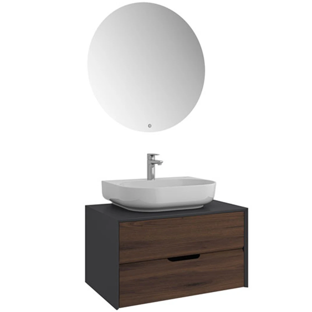 Kale Zero 2.0 80 Cm Antrasit-Ceviz Banyo Dolabı Takımı Hemen Al