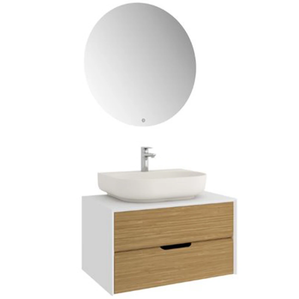 Kale Zero 2.0 80 Cm Beyaz Meşe Banyo Dolabı (Oval Mat İnci Armatür Bantlı Lavabo) Hemen Al