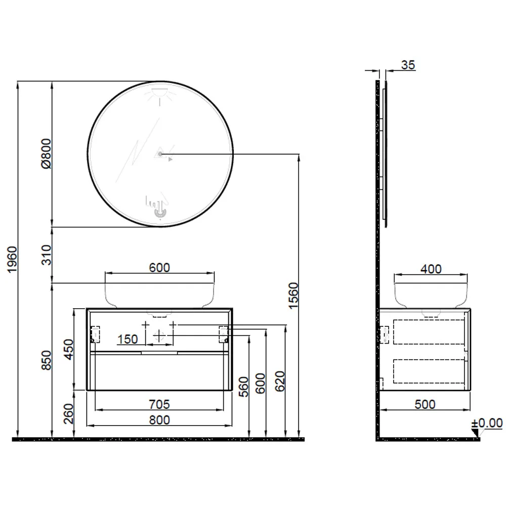 Kale Zero 2.0 80 Cm Beyaz-Meşe (Oval Çanak Lavabo) Banyo Dolabı Takımı Hemen Al