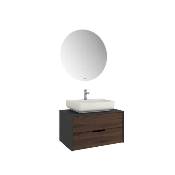 Kale Zero 2.0 80 Cm Antrasit Ceviz Banyo Dolabı (Dörtgen Mat İnci Armatür Bantlı Lavabo) Hemen Al