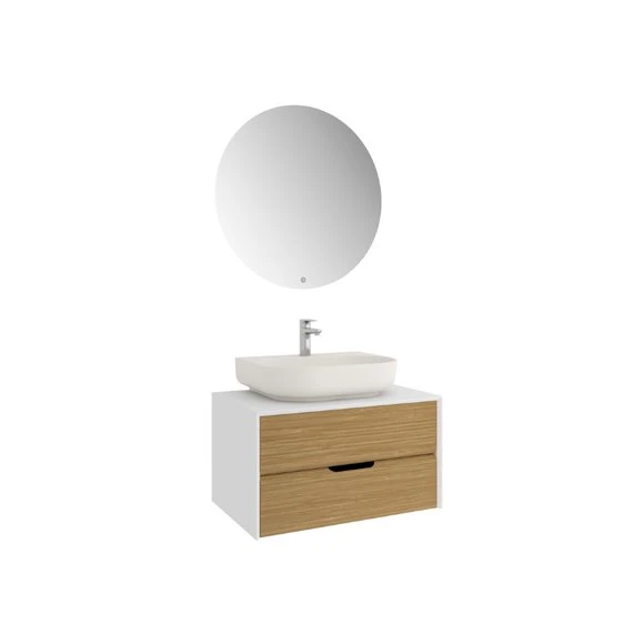 Kale Zero 2.0 80 Cm Beyaz Meşe Banyo Dolabı (Oval Mat İnci Armatür Bantlı Lavabo) Hemen Al