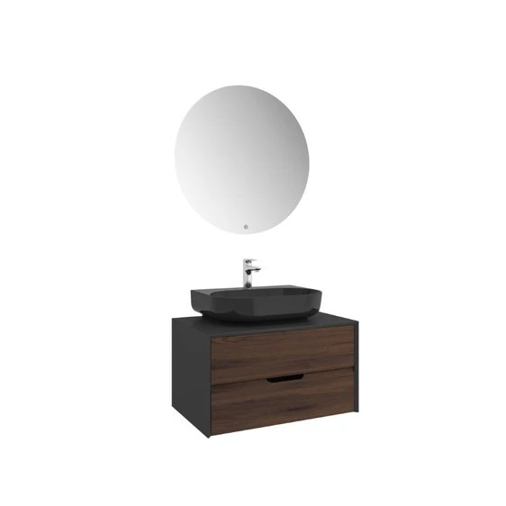 Kale Zero 2.0 80 Cm Set Antrasit & Ceviz (Oval Parlak Siyah Armatür Bantlı Lavabo) Hemen Al