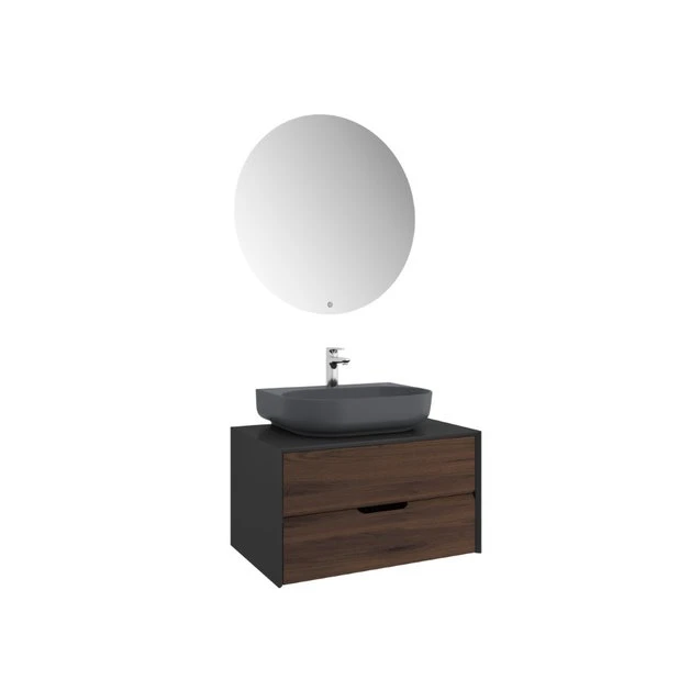 Kale Zero 2.0 80 Cm Set Antrasit Ceviz Banyo Dolabı (Oval Mat Antrasit Armatür Bantlı Lavabo) Hemen Al