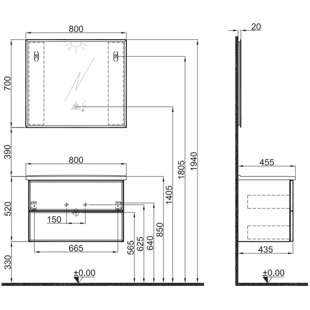 Kale Zeta 80 Cm Mat Antrasit Banyo Dolabı Takımı Hemen Al